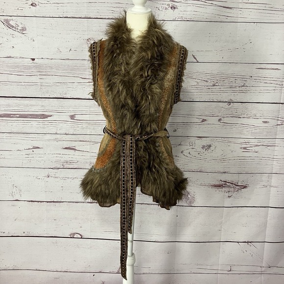 Boston Proper Faux Fur Vest Womens Size Small Boho Belted Western Festival - Picture 15 of 15